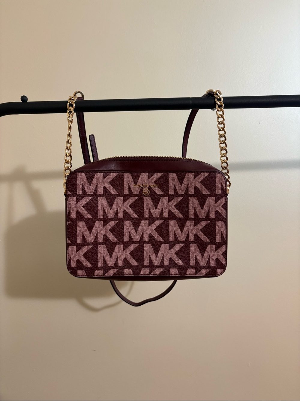 Michael Kors Maroon MK Logo Chain Strap Crossbody